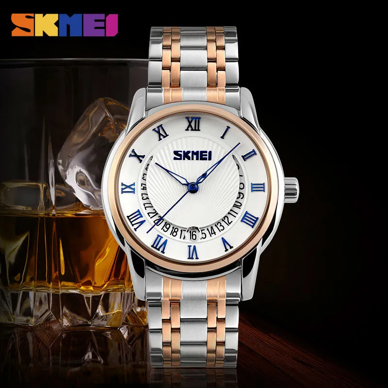 Skmei Business Mens Watchs Top Brand Luxury Luxury Sweet en acier inoxydable Watch Watch Quartz Wrist Wrists Relogie Masculino 9122349F