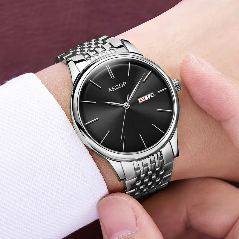 Aesop 8 5mm ultra fino moda relógios masculinos marca superior de luxo relógio masculino relogio masculino sliver strap297d