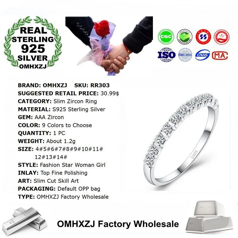 Omhxzj Großhandel Band Ring European Fashion Woman Girl Party Hochzeitsgeschenk 9 Farben Slim S925 Sterling Silber Ring RR303