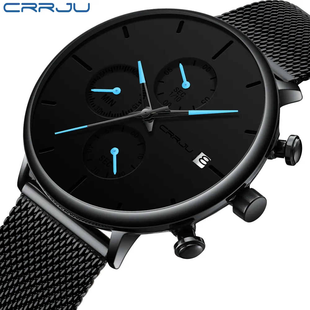 Crrju Fashion Date Mens Watchs Top Brand Luxury Sport imperméable Regarder Men Slim Dial Quartz Watch Casual Relogio masculino Nice W284D