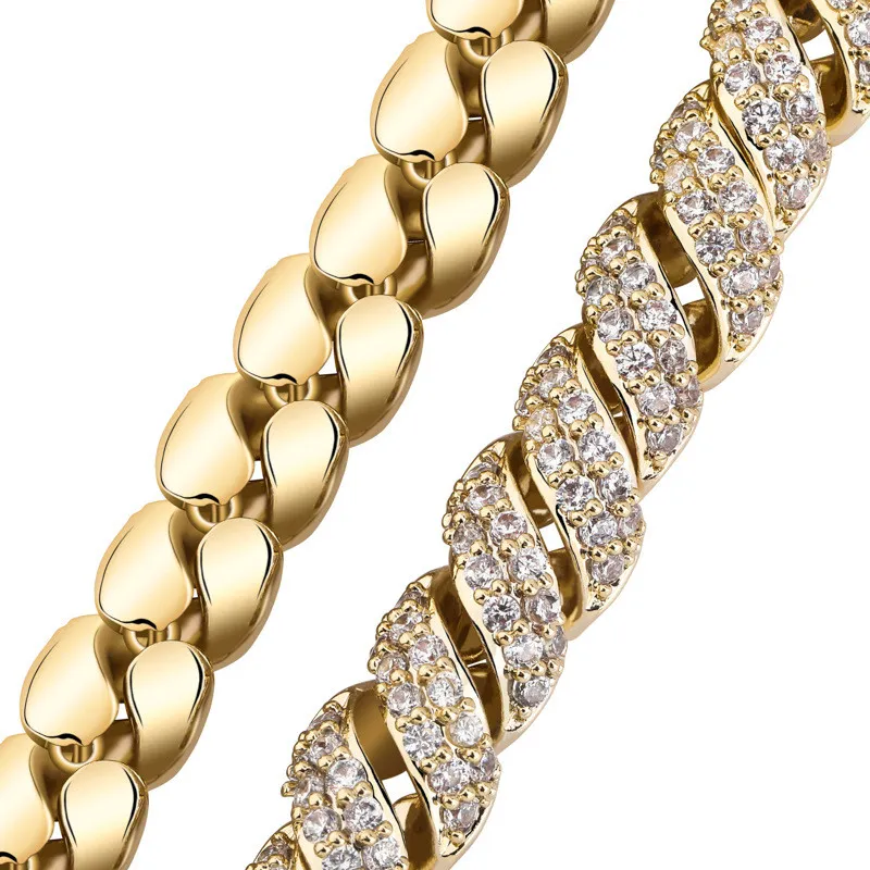 Bracelets de chaîne de corde glacés de 10mm, cristal de glace Zircon, Bracelets cubains pour hommes, plaqué or véritable 18K, bijoux Hip Hop scintillants 282n