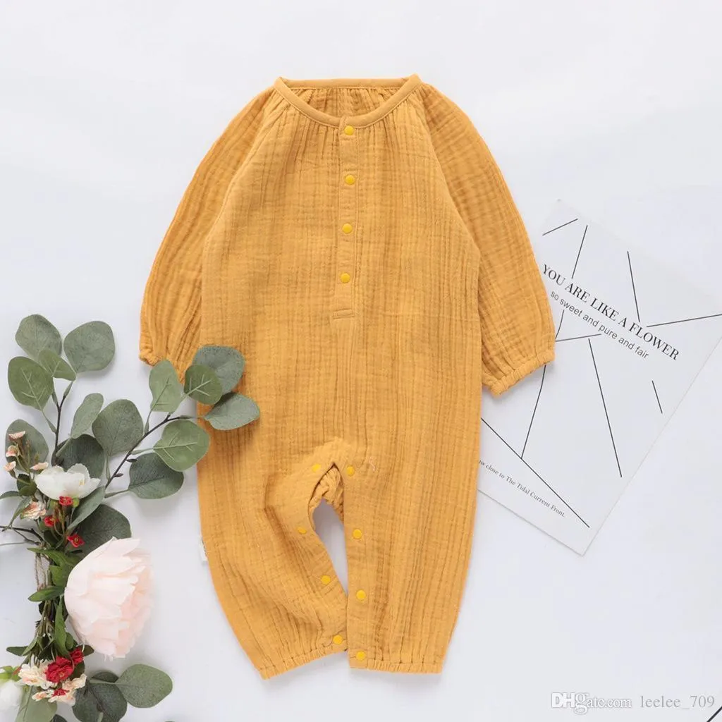 Ins primavera bebê meninos macacão botão frontal manga longa outono algodão orgânico recém-nascidos macacões em branco amarelo bebê meninas onesies para 37743705