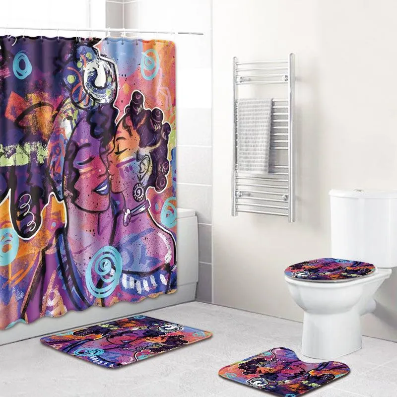 Set di tappetini da bagno con ritratto europeo, tenda da doccia copertura del bagno, sedile del WC, tappeto morbido antiscivolo184s