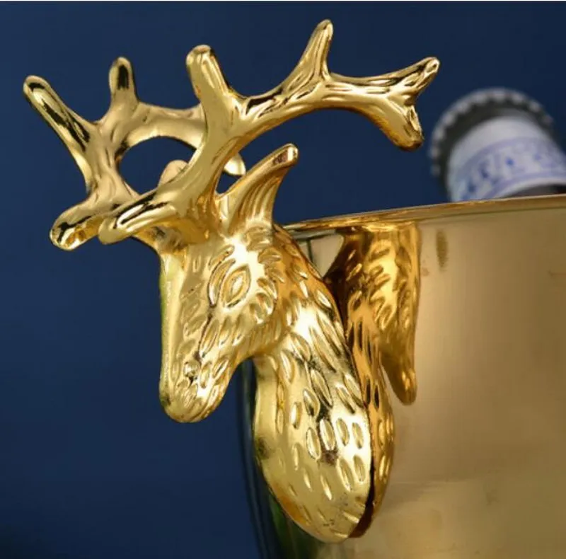 304 aço inoxidável cabeça de cervo orelha refrigerador ouro prata champanhe balde de gelo champanhe ice bowl255f