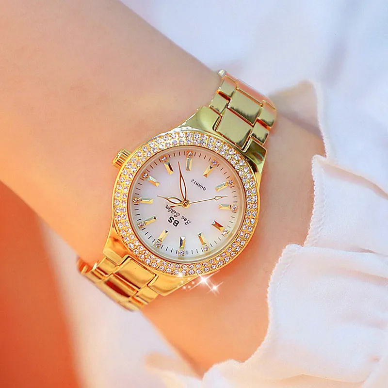 2019 Ladies Wrist zegarki Gold Watch Kobiety Crystal Diamond zegarki ze stali nierdzewnej Srebrny zegar Kobiety Montre Femme 2018 LY192802