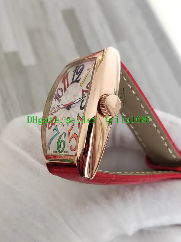 Kvalitetskvinnor Color Dream Quartz Watch 7851 SC 33mm Date Dial-Up Rose Gold Case Red Leather Watchband Sport Pintle163G