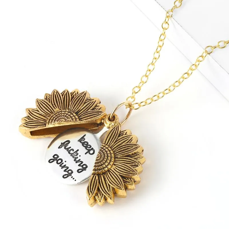 Sunflower Necklaces Keep Fucking Going You Are My Sunshine Open Locket Necklace Sunflower Collar Ladys Girls Friend Jewelry Gift317W