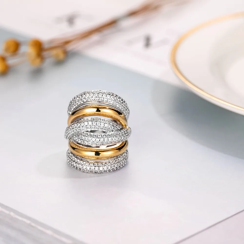 Grande anello da dito da cocktail in argento donna Placcato in oro di lusso 238 pezzi Pittura con diamante simulato Anello in pietra piena Misura gioielli 5-10276m