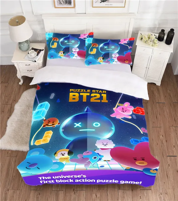 만화 BTS 3D 디자인 침구 세트 마이크로 화이버 이불 커버 세트 TEENS GIRLS BOYS COMFORTER COVER 및 PIMLOWCASES가있는 지퍼 클로저 243Y