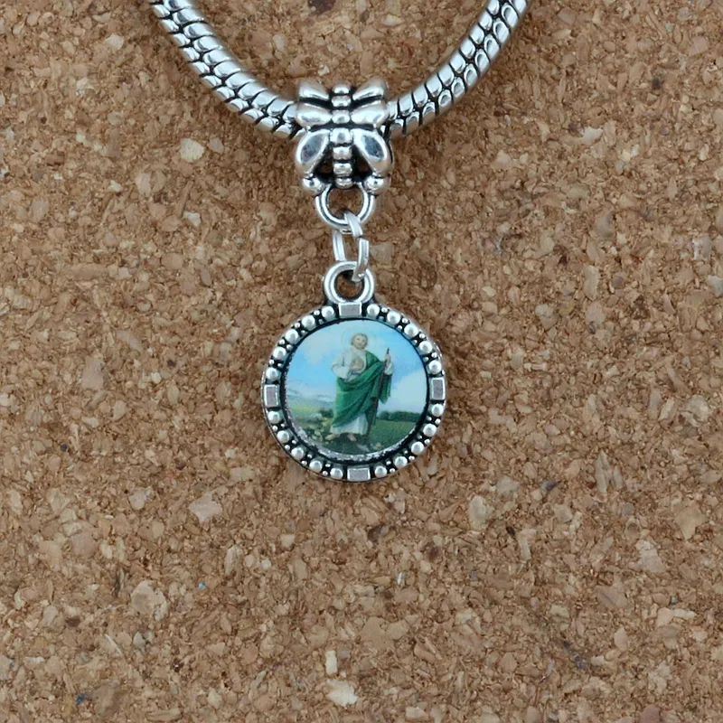 rond Jésus-Christ icône Dangle Charm Perles Fit Pendentif Bracelet collier DIY Bijoux Religieux Cadeau De Noël 13x28mm 224G