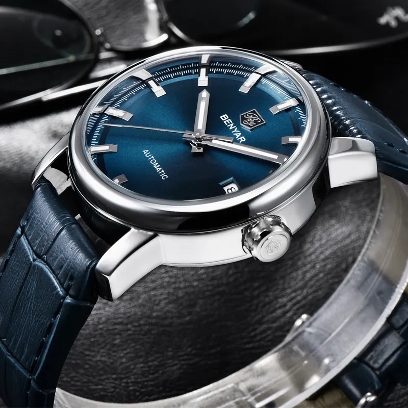 Nuovi orologi in pelle da uomo moda casual BENYAR Top Brand Business orologio meccanico automatico da uomo sportivo Relogio Masculino268d