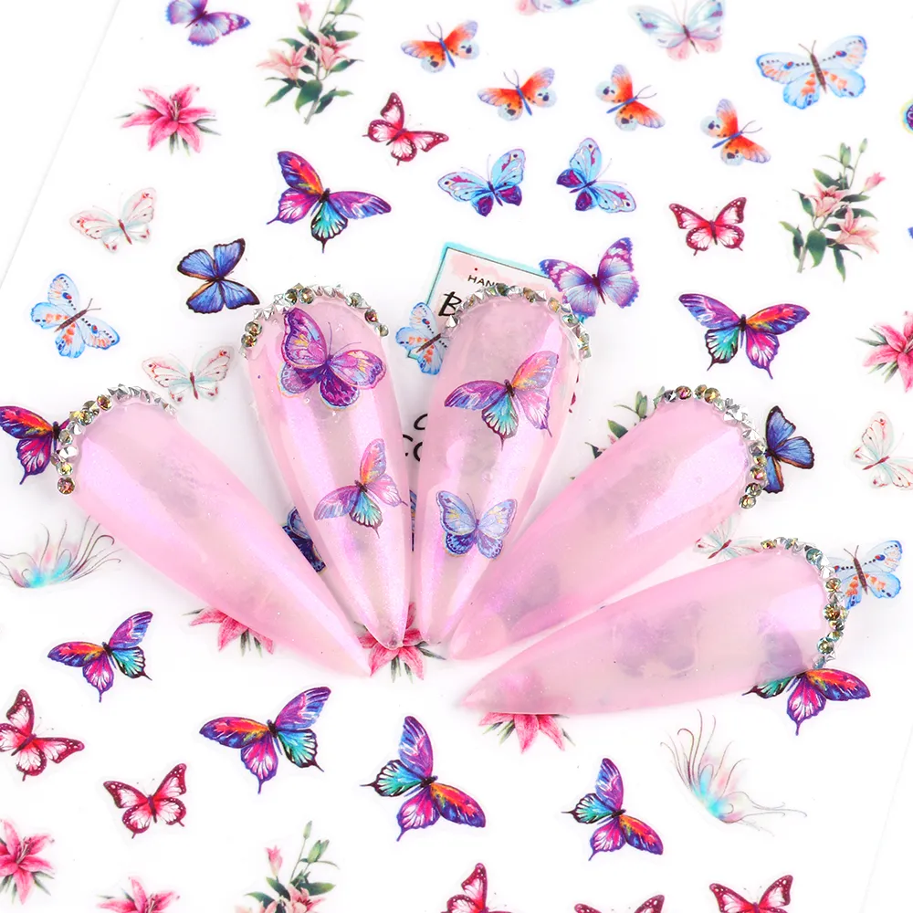 3D Butterfly Sliders Stickers Nail Fleurs colorées Adhésives de rose rouge Manucure Debals Nails Foils Tattoo Decorations NP0035659738