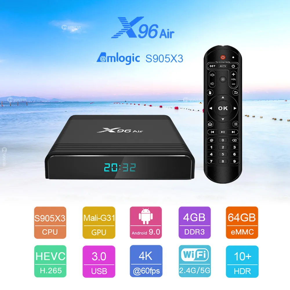 X96 AIR 8K Android 9.0 Smart TV Box 4GB 64 GB Quad Core Dual WiFi Google Player Zestaw Top-Box H96 Max x96Air KM1