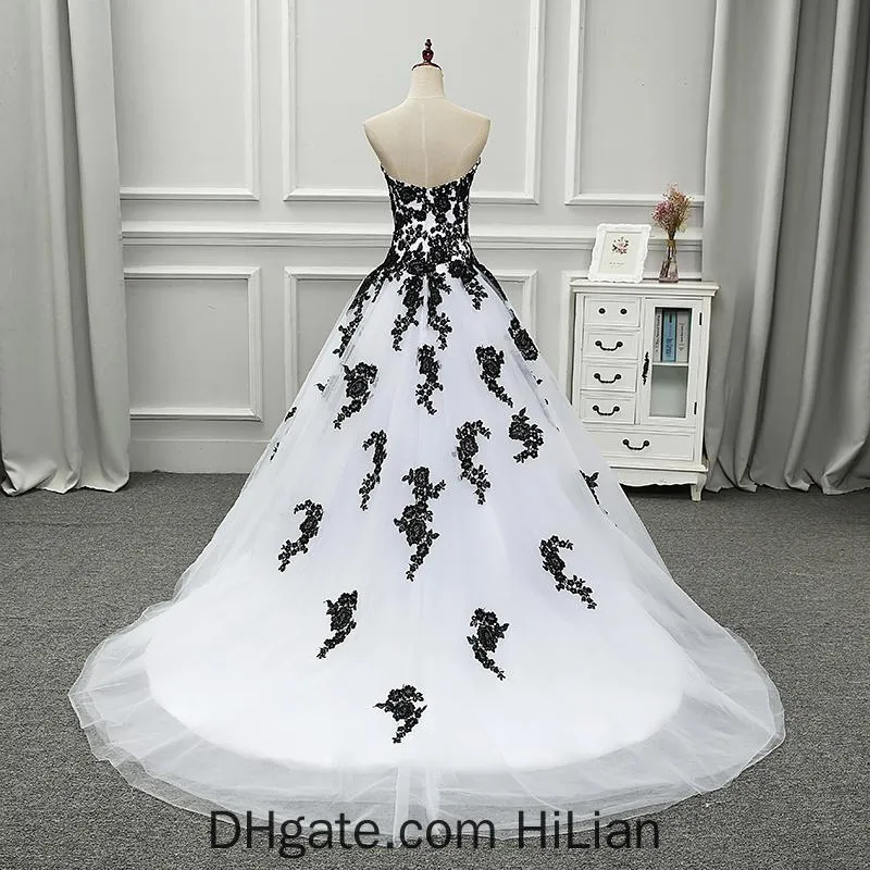 Bianco nero Elegante Bianco e Nero Abiti da sposa Appliqued Sweetheart Abiti da sposa Tulle su misura Occasioni formali