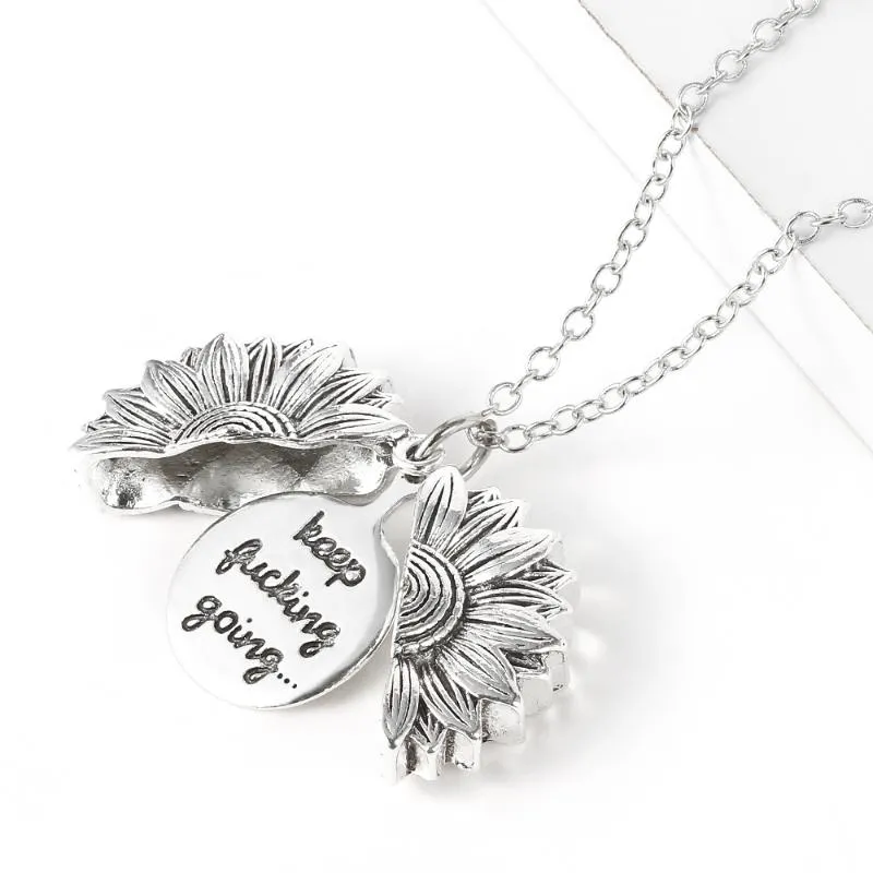 Sunflower Necklaces Keep Fucking Going You Are My Sunshine Open Locket Necklace Sunflower Collar Ladys Girls Friend Jewelry Gift317W