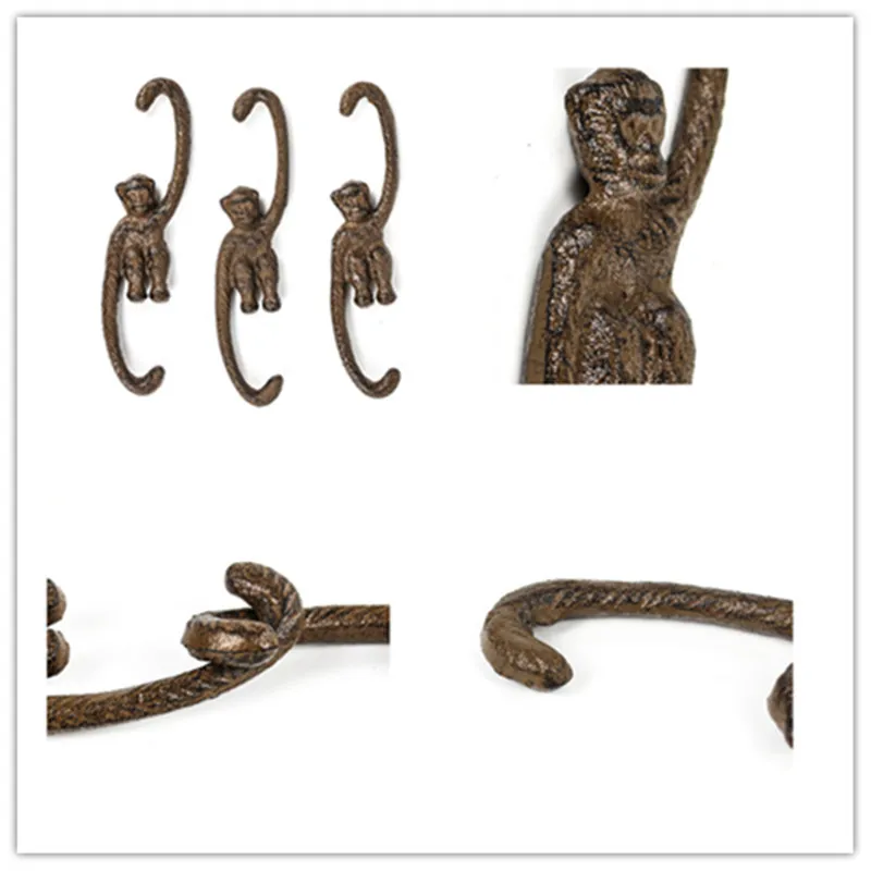 10 ganchos de ferro fundido para pendurar macaco, gancho s de metal para plantas, cabides de jardim, rústico, marrom, decoração vintage, jardinagem, artesanato de animais a1725