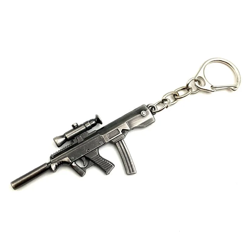 Whole Game Gun Model Key Chain Metal Alloy Key Rings Keys Holders Size 6cm Blister Card Package Key Chains256V