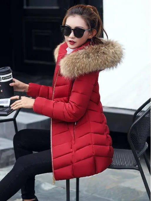 womens winter jackets and coats 2019 Parkas for women Wadded Jackets warm Outwear With a Hood Large Faux Fur Collar V191025