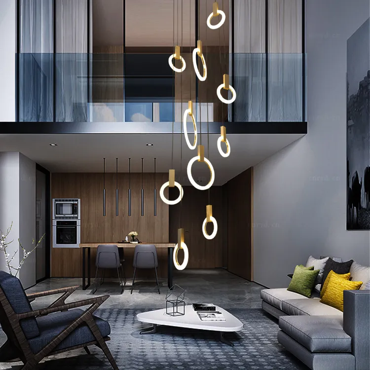 Pendant Lamps Contemporary LED chandelier lights nordic droplights Acrylic stair lighting 3 5 6 7 10 rings indoor fixture282N