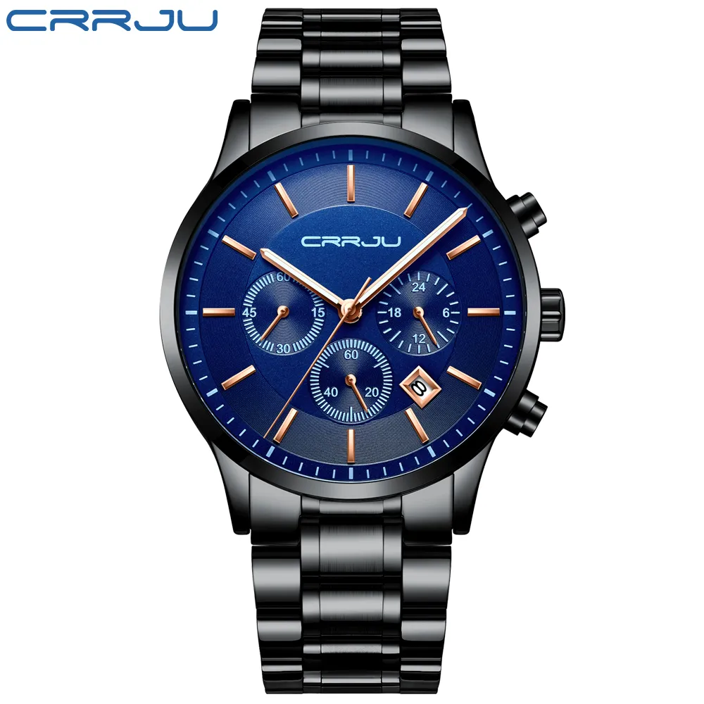 CRRJU montre pour hommes haut de gamme marque décontracté chronographe Quartz montre-bracelet mode Style mâle militaire étanche calendrier Clock269l