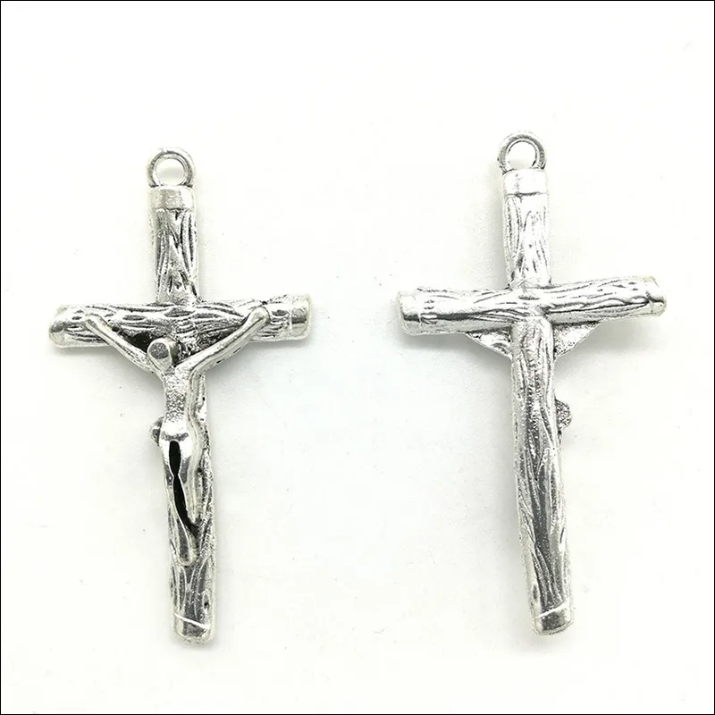 Lote completo 50 piezas de estilo retro con cruz de Jesús, fabricación de joyas, colgantes de plata antigua DIY para pendientes, pulsera, collar 43 23m218D