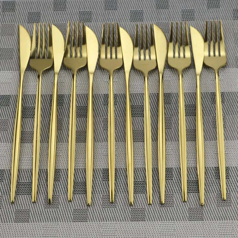 24 st guld servis uppsättning 18 10 rostfritt stål plattvaruuppsättning lnife gaffel sked kök kök bordsvaror med presentlåda307g