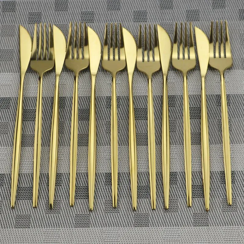 Gold Dinnerware Set 18 10 Stainless Steel Flatware Set LNIFE Fork Spoon Cutlery Kitchen Tableware Silverware With Gift Box307G