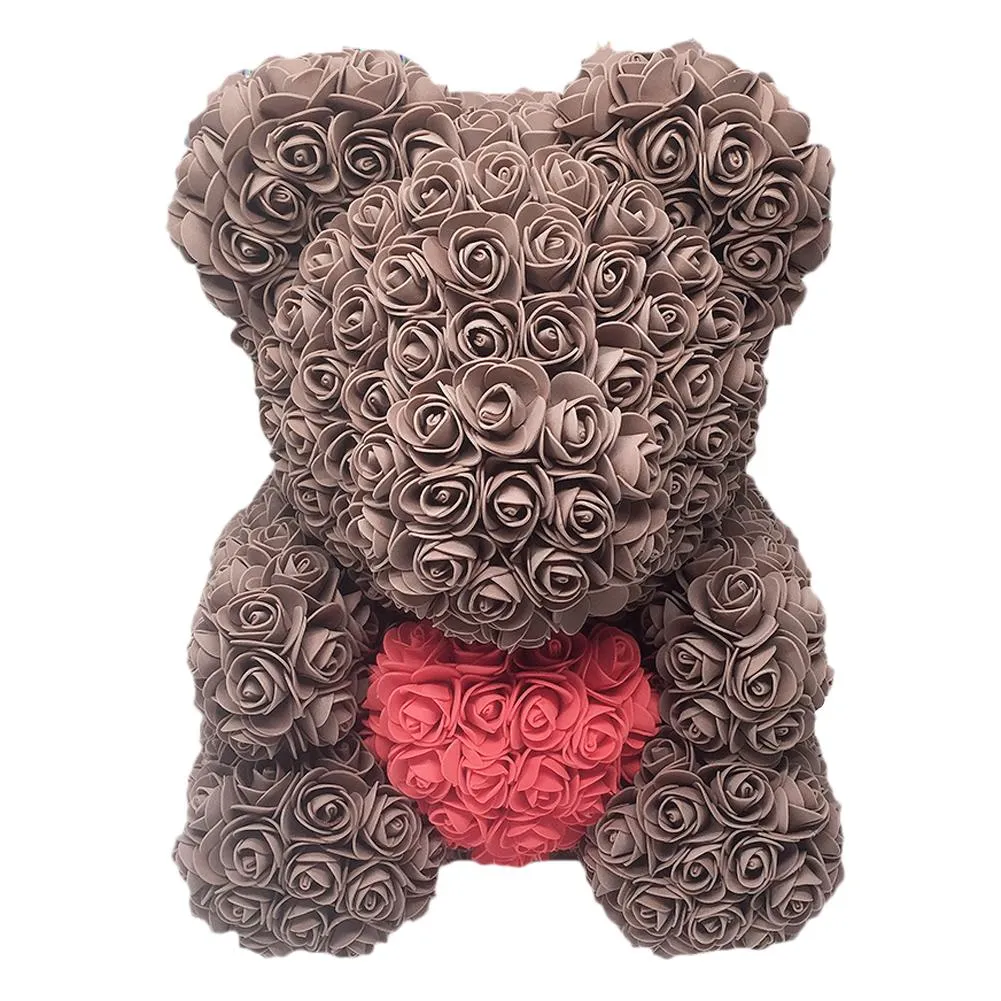 Couronnes de fleurs décoratives 25cm Rose Teddy Bear Fleur de mousse artificielle avec LED année lumineuse Saint-Valentin Cadeaux de Noël Boîte Accueil W216e