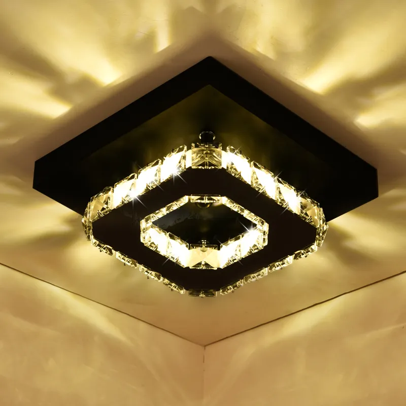 Plafoniere del corridoio di cristallo quadrato nero Lampada d'ingresso del corridoio Lampada da soffitto moderna a LED Lampadari creativi scale balconi249i