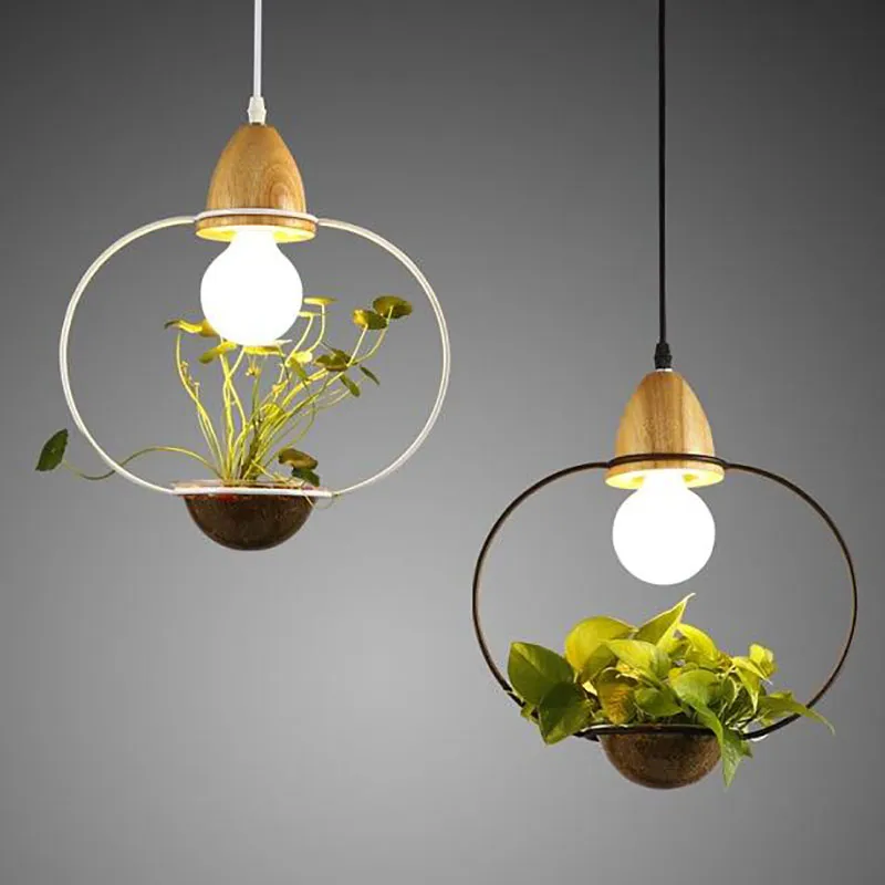 Lampe suspendue en Pot de plante américaine, luminaire décoratif d'intérieur, idéal pour un Restaurant, une salle à manger, une couleur noir ou blanc, en bois, avec verre, 2092