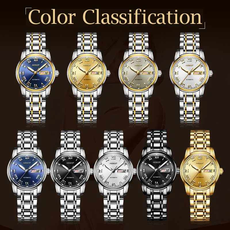 aesop Gold Luxury Watch Women Japan Movement Mechanical Automatic Watch Ladiesステンレス鋼ゴールデン女性時計女性208U