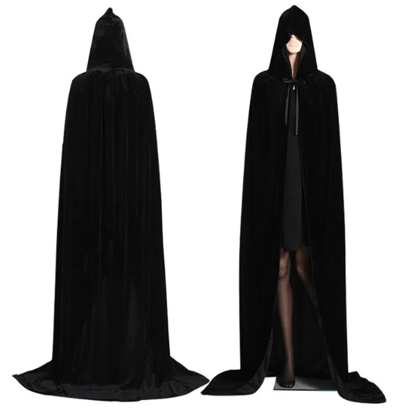 Хэллоуин ведьма плащ Косплей костюм женщины мужчины для взрослых платье для вечеринки Длинное черное заместитель