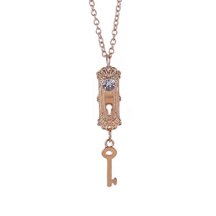 Serrure à clé pendentif colliers collier en cristal diamant doré pour les femmes film déclaration bijoux cadeau de noël Hip Hop bijoux