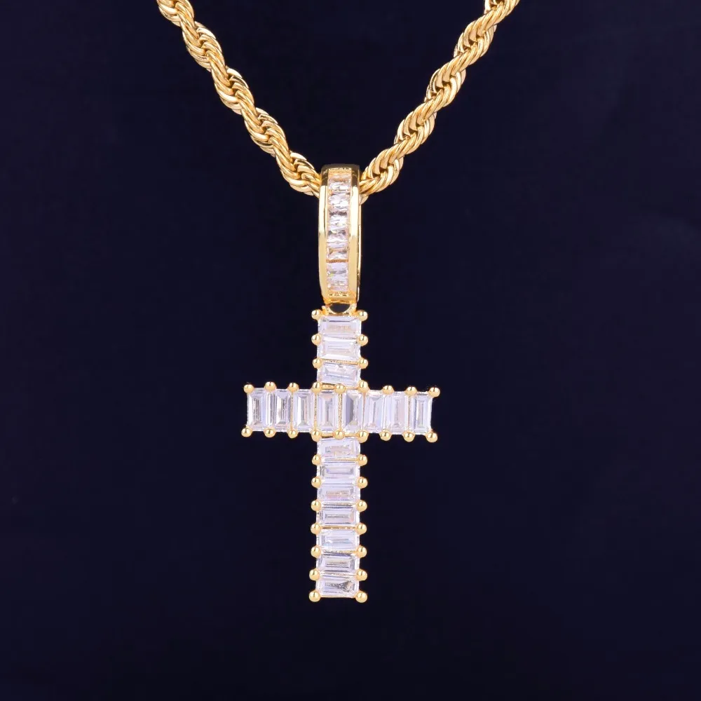 Ice Out – collier carré en Zircon pour hommes, pendentif croix, Rock Street, Hip Hop, bijoux trois couleurs, cadeau 208A