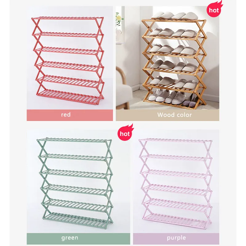 installation folding multilayer shoe rack simple household economic racks dormitory door storage rack bamboo shoe cabinet T29018705