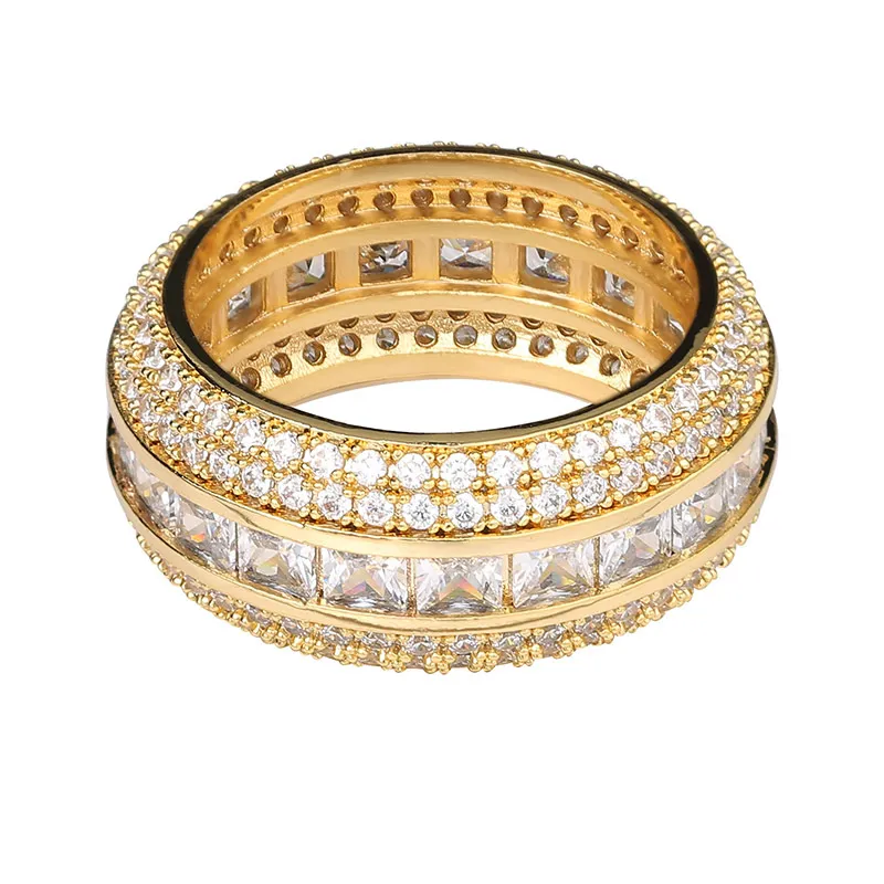 Neue Mode 18K Gold Weißgold Blingbling CZ Zirkonia Full Set Finger Band Ring Luxus Hip Hop Diamant Schmuck Ring für M295S