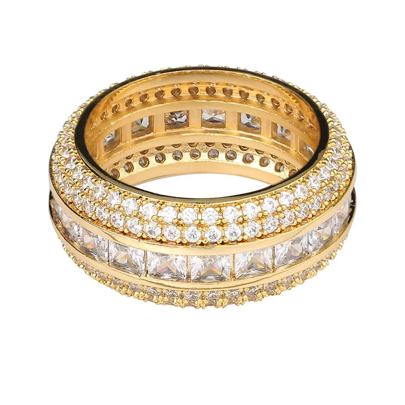 Nueva moda de 18 km de oro blanco Blingbling cz Zirconia Cubic Set Full Finger Band Anillo de joyas de diamantes de hip hop de lujo para M285N