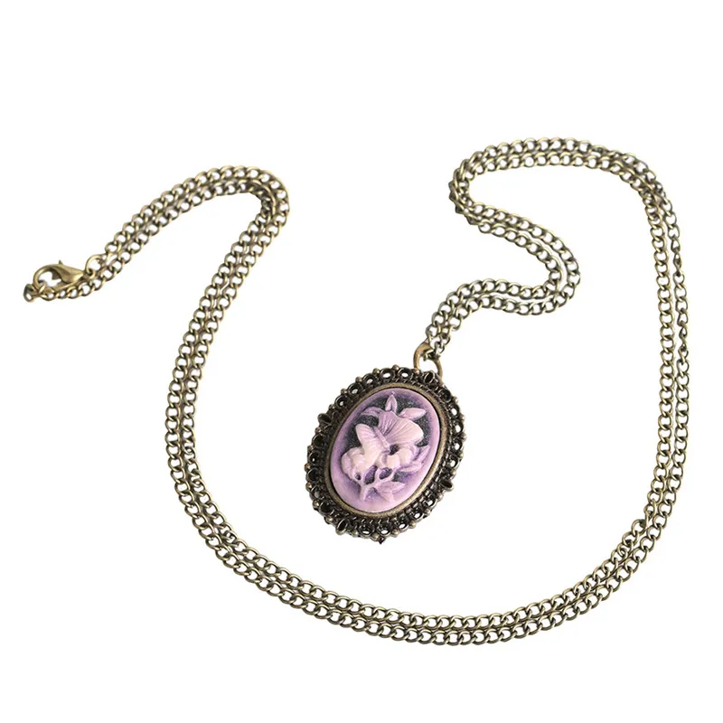 Rétro Steampunk fleur pourpre motif papillon petite petite montre de poche collier pendentif montres à quartz cadeau d'anniversaire pour dame G335t