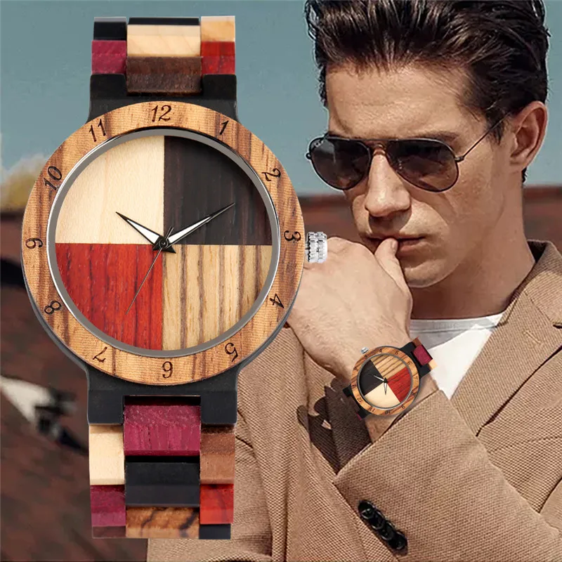 Handgefertigte Luxus-Paaruhr aus Naturholz für Herren und Damen, Quarz-Armbanduhr mit analoger Anzeige, klassische Bambusuhren, mehrfarbig, aus Holz 258f