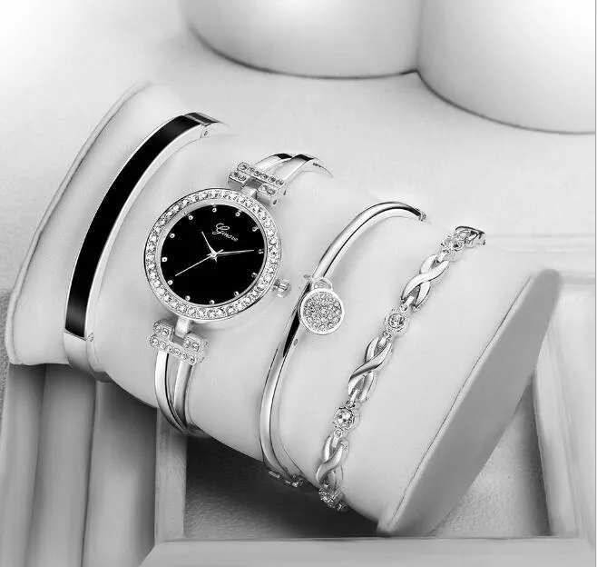 4 pçs conjunto feminino rosa ouro diamante pulseira relógio de luxo jóias senhoras feminino menina relógio casual quartzo relógios de pulso wy1052977