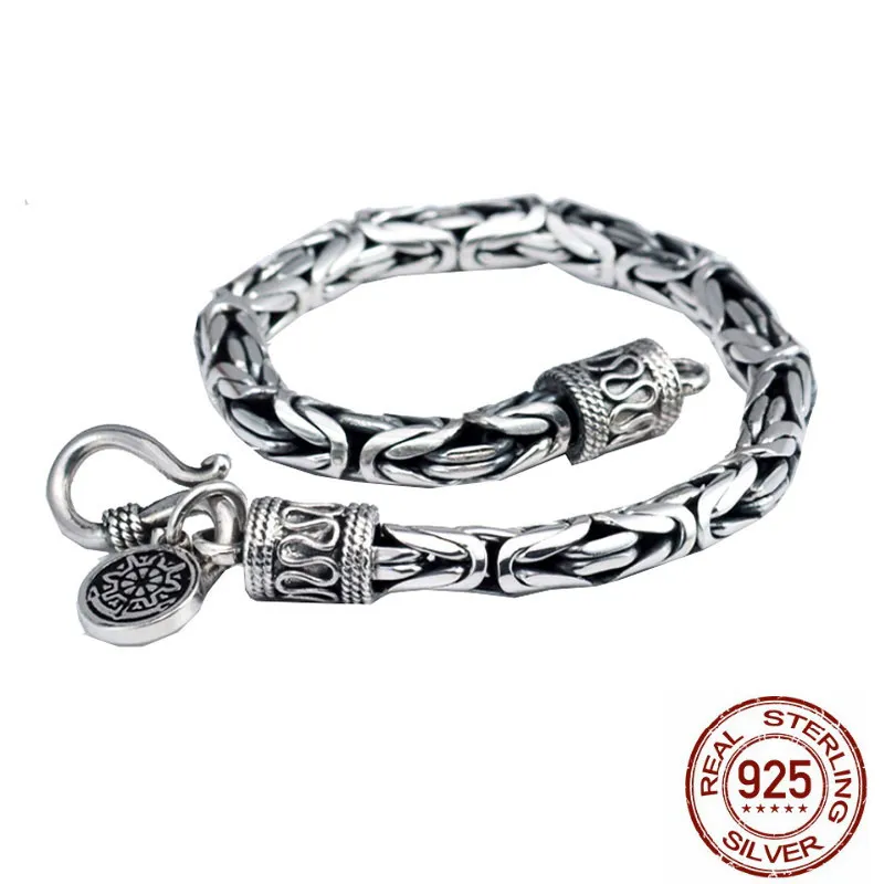 100% Real 925 Sterling Silver Men Bracelet Thick Safe Pattern Vintage Punk Rock Style Bangle Men Fine Jewelry Father's Day Gi259u