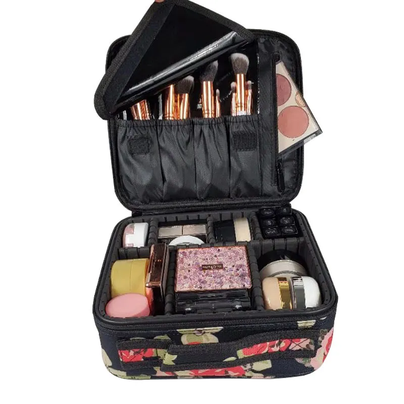 Trousse de maquillage professionnelle à fleurs roses, valise de voyage complète pour esthéticienne pour manucure, sac à cosmétiques pour femmes, organisateur pour femmes 2435