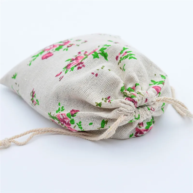 50 pezzi sacchetto di cotone di lino 10x14 cm mussola cosmetici regali sacchetti imballaggio di gioielli sacchetto regalo con coulisse carino Pouches1243U