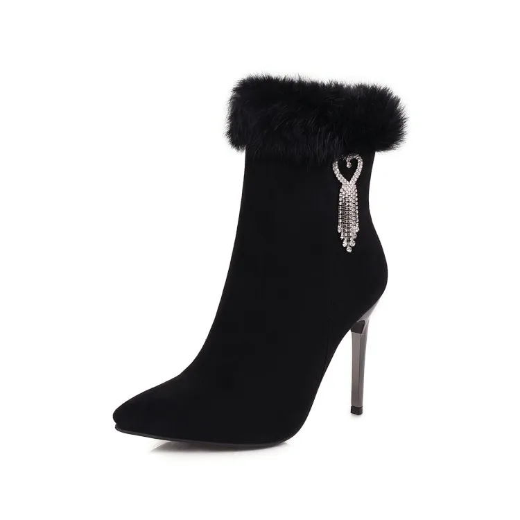 Rontic Nuove Donne Stivaletti Invernali Stiletto Stivali Tacchi Alti Punta A Punta Elegante Nero Cammello Partito Scarpe Donna Taglia DEGLI STATI UNITI 4-10.5