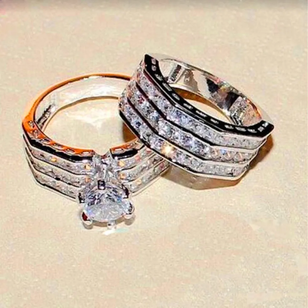 Vecalon Boho Male Mame Crystal White Jircon Stone Ring Set Luxury 925 Silver Engagement Ring Vintage Bridal Wedding Rings for Wo279m