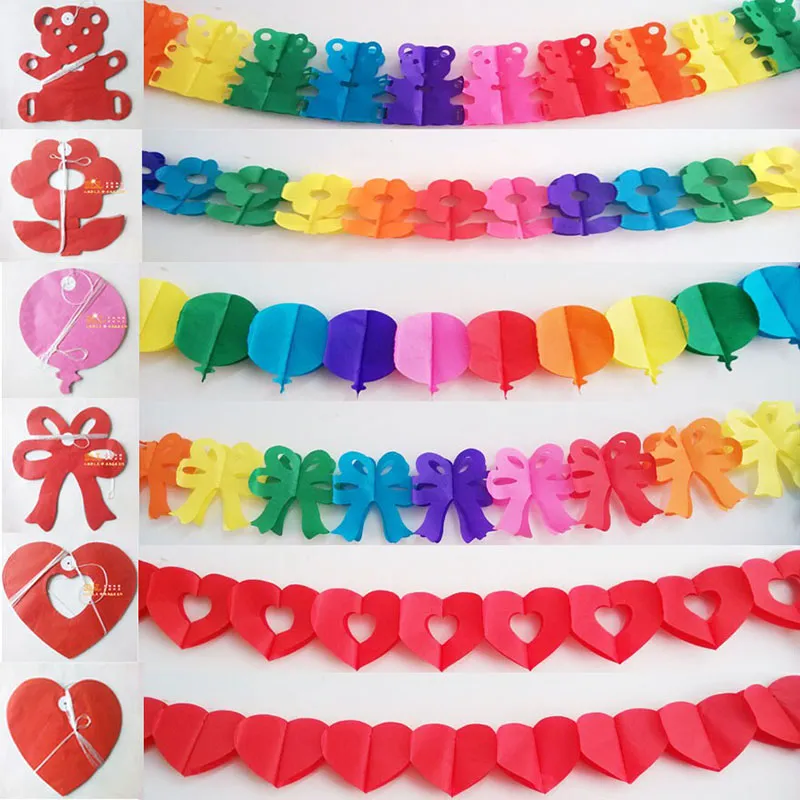 Colorful paper garland valentine's day Kids birthday party Banner Flag Wedding hang Pennants Wedding Banner Decor Supplies fl2660