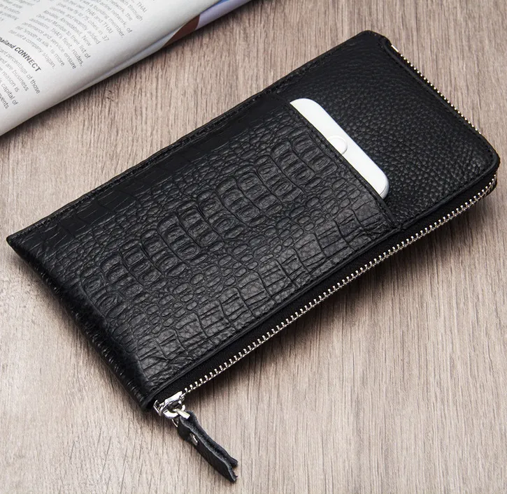 Genuine leather Alligator zipper mens long designer wallets male fashion casual cow leather card zero purses high phone clutchs no279n