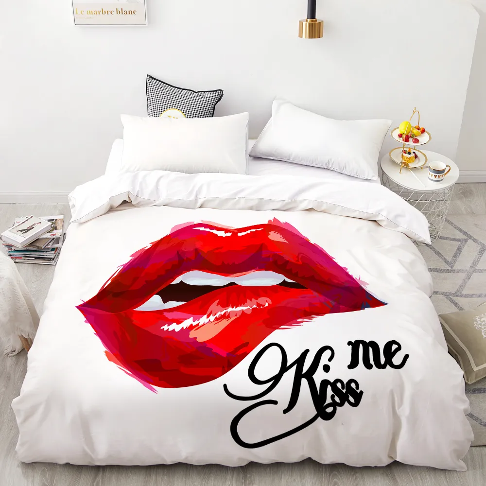 3D HD Digital Printing Custom Duvet Cover,Comforter/Quilt/Blanket case Queen King Bedding 200x200,Bedclothes Gray Kiss lips Y200417