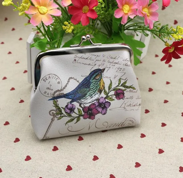 Coin Purses Women PU Bird Floral Printed Waterproof Protable Hasp Wallet