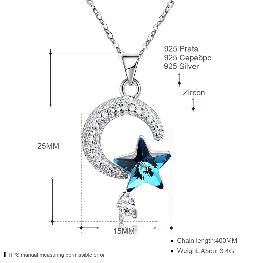Starmoon -halsband kristall från Swarovski Elements S925 Sterling Silver 925 Blingbling Shinning Star Diamond Pendant Necklace WOM311W